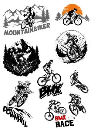 Mountain Biking and BMX Racing Vector Illustrations Free Vector