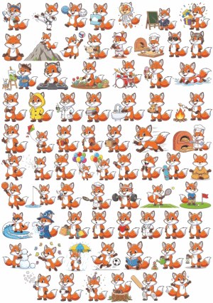 Cute Fox Characters in Various Activities and Professions Vector Set Free Vector
