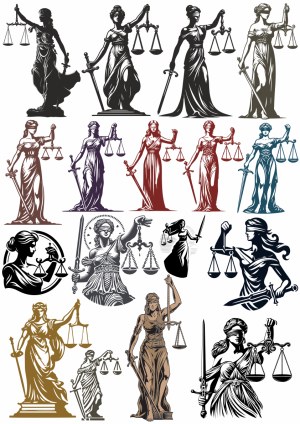 Vector Illustrations of Lady Justice Holding Scales and Sword Free Vector