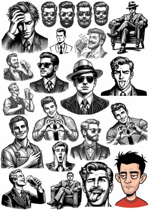 Vintage Male Portraits and Expressive Faces Vector Collection Free Vector