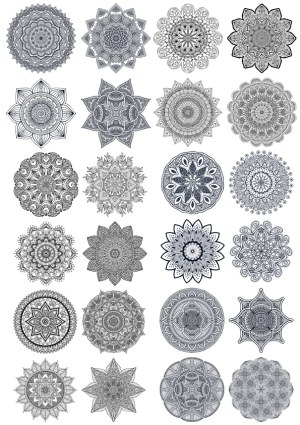 Set of 24 Intricate Black and White Mandala Designs Free Vector