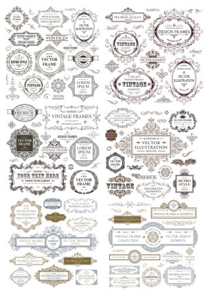 Vintage Decorative Vector Frames and Design Elements Collection Free Vector
