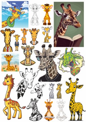 Collection of Cartoon and Realistic Giraffe Illustrations and Sketches Free Vector