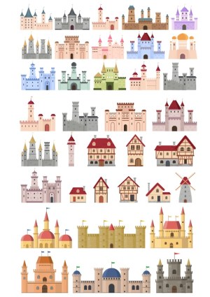 Collection of Various Medieval Castles and Houses Vector Set Free Vector