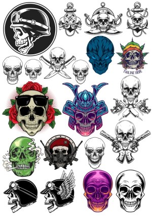Collection of Skull Illustrations and Icons with Various Themes Free Vector