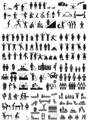 Variety of Human Activities and Concepts Stick Figure Icons Free Vector