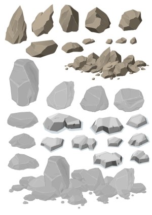 Set of Vector Rock and Stone Elements in Brown and Gray Variations Free Vector