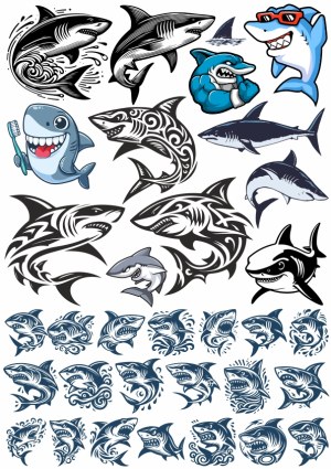 Collection of Shark Vector Designs and Tribal Shark Logos Free Vector