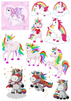 Colorful Cartoon Unicorn Characters Set Free Vector