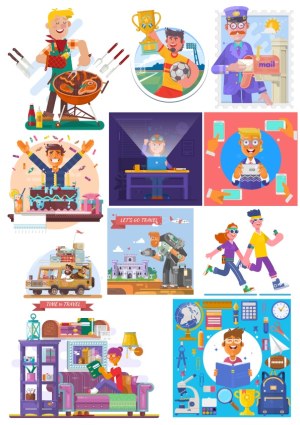 Collection of Various Lifestyle and Hobby Vector Illustrations Free Vector