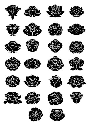 Set of 25 Black Rose Silhouette Vector Icons Free Vector