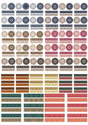 Vintage Floral and Geometric Patterned Borders and Circular Elements Free Vector