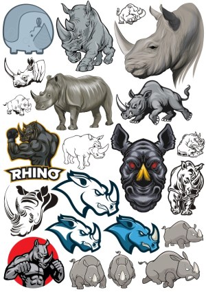 Collection of Rhino Illustrations and Mascot Logos Free Vector