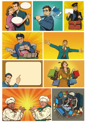 Vintage Pop Art Comic Scenes with Various Characters and Situations Free Vector