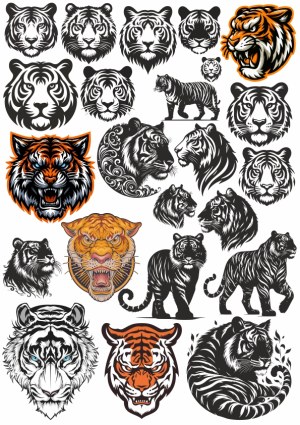 Collection of Stylized Tiger Vector Illustrations Free Vector