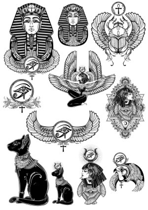 Set of Detailed Egyptian Mythology Vector Illustrations Free Vector