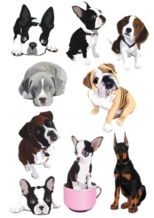 Vector Illustration of Various Dog Breeds in Different Poses Free Vector