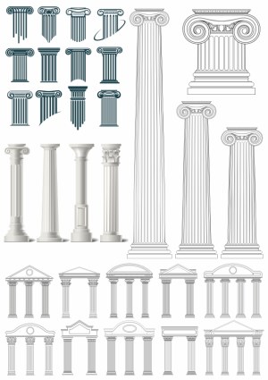 Set of Classical and Ionic Architectural Columns and Porticos Vector Illustrations Free Vector