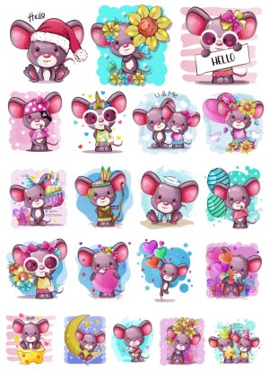Cute Cartoon Mouse Characters Set with Various Themes Free Vector