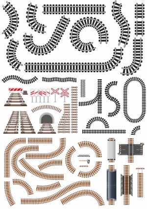 Assorted Vector Train Tracks and Railway Elements Free Vector