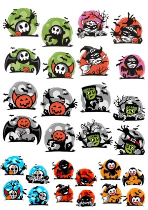 Halloween Character Vector Icons with Pumpkins and Bats Free Vector