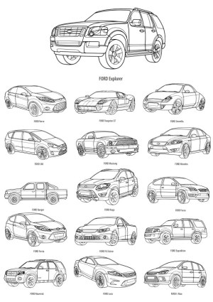 Line Art Vector Illustrations of Various Ford Car Models Free Vector