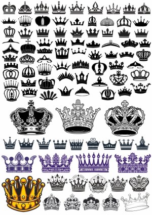 Collection of Diverse Crown Silhouettes and Illustrations Free Vector