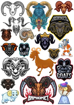 Collection of Stylized Ram and Goat Head Vector Illustrations Free Vector