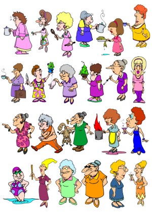 Cartoon Senior Women Doing Various Activities Vector Set Free Vector