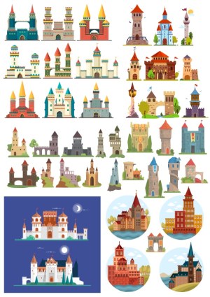 Collection of Colorful Medieval and Fantasy Castle Vectors Free Vector