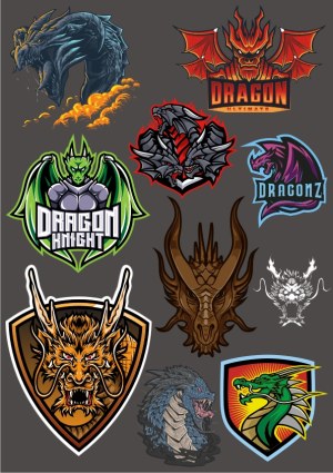 Collection of Ten Dragon-Themed Vector Emblems and Icons Free Vector
