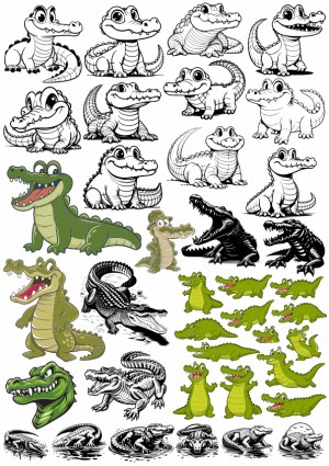 Collection of Cartoon and Sketch Alligator and Crocodile Illustrations Free Vector