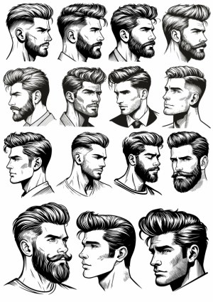 Hand-Drawn Male Hairstyles and Beard Styles Vector Set Free Vector