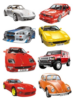 Vector Collection of Diverse Cars Including Sports, Racing, Classic, and SUV Free Vector