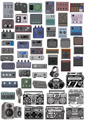 Vector Collection of Audio Equipment Icons and Vintage Radios Free Vector