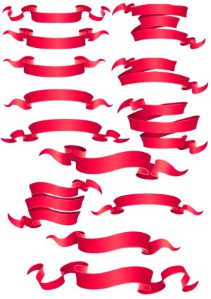 Set of Red Decorative Ribbon Banners in Various Shapes Free Vector