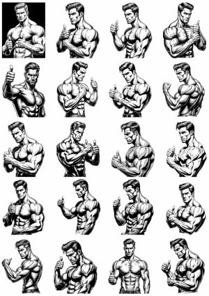 Set of Muscular Man Vector Illustrations Showing Thumbs Up Gesture Free Vector