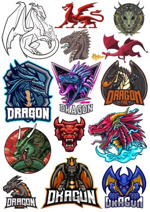Collection of Colorful Dragon Emblems and Illustrations Free Vector