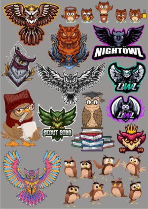Collection of Cartoon and Mascot Owl Vector Illustrations Free Vector