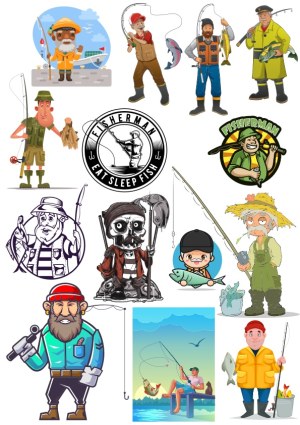 Collection of Fisherman Characters and Fishing Logos Free Vector
