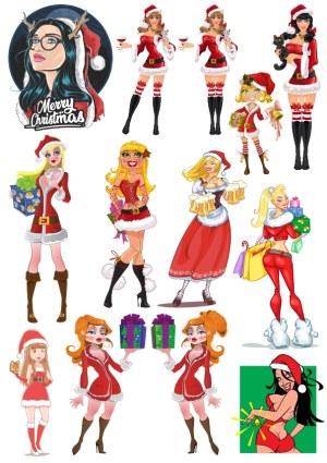 Christmas-Themed Sexy Santa Women Vector Illustrations Free Vector