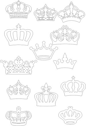 Set of 12 Black and White Crown Outline Vector Designs Free Vector