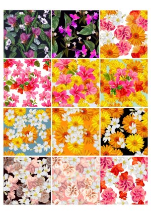 Floral Pattern Collection with Bright Garden Flowers Free Vector