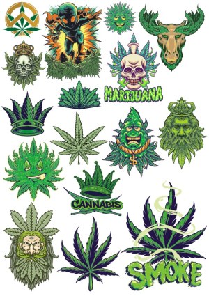 Illustrated Cannabis and Marijuana Leaf Vector Set Free Vector