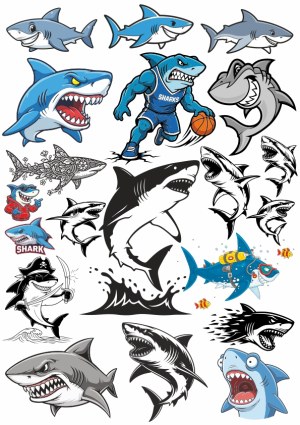 Collection of Cartoon and Graphic Shark Illustrations Free Vector