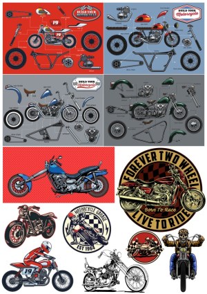 Detailed Motorcycle Blueprint Diagrams and Vintage Motorcycle Illustrations Free Vector