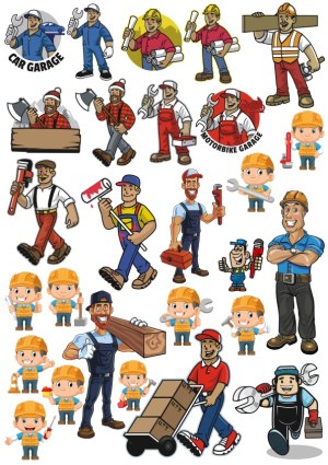 Cartoon Construction and Workshop Workers Vector Set Free Vector