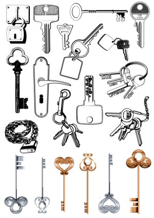 Collection of Vintage and Modern Keys and Lock Illustrations Free Vector