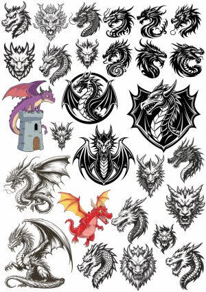 Dragon Illustration Collection with Tribal and Cartoon Styles Free Vector