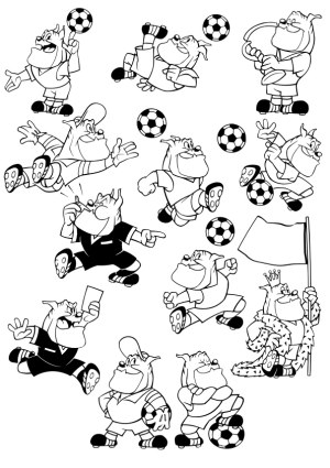 Cartoon Bulldog Playing Soccer Characters Black and White Free Vector